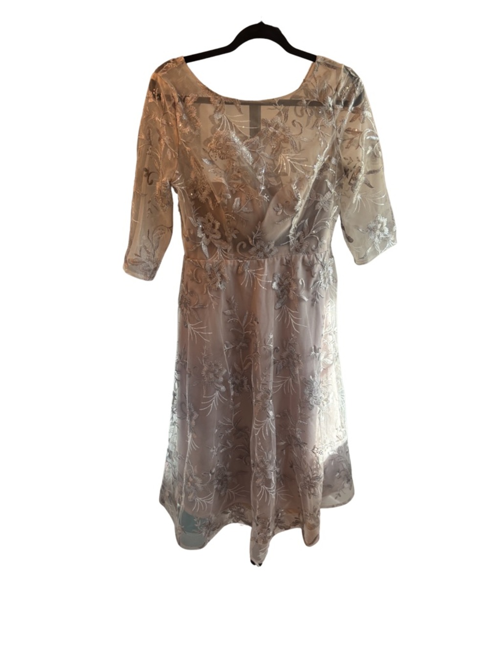 Taupe Lace & Sequins Overlay Formal Wedding Prom Dress Medium New